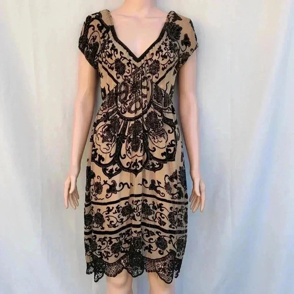 Hale Bob Flapper Velvet Silk Dress with Black Applique Size Small - Picture 1 of 9